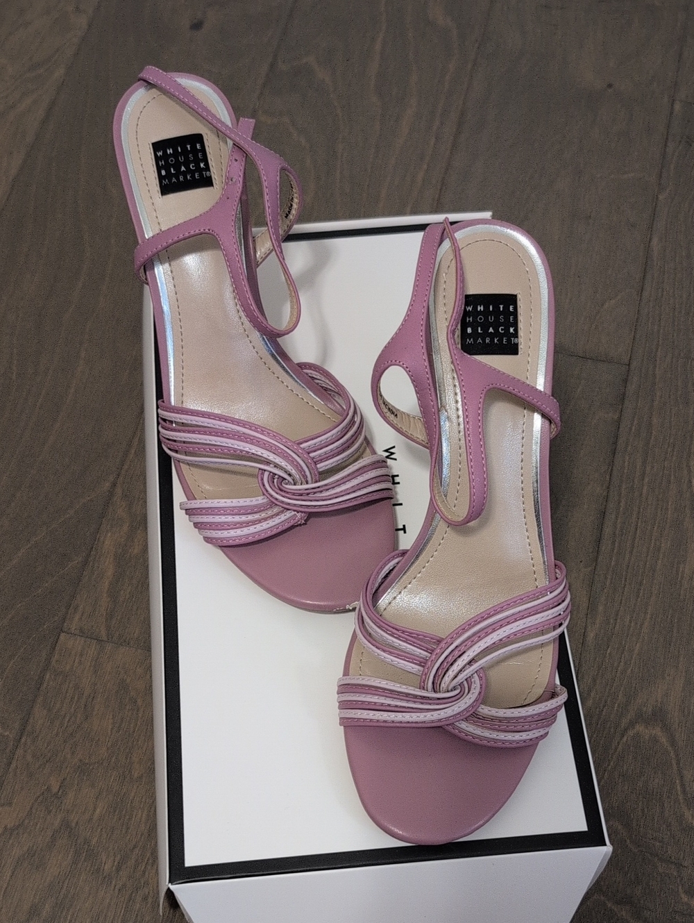 White House Black Market Mauve Knot-Strap Heeled Sandals